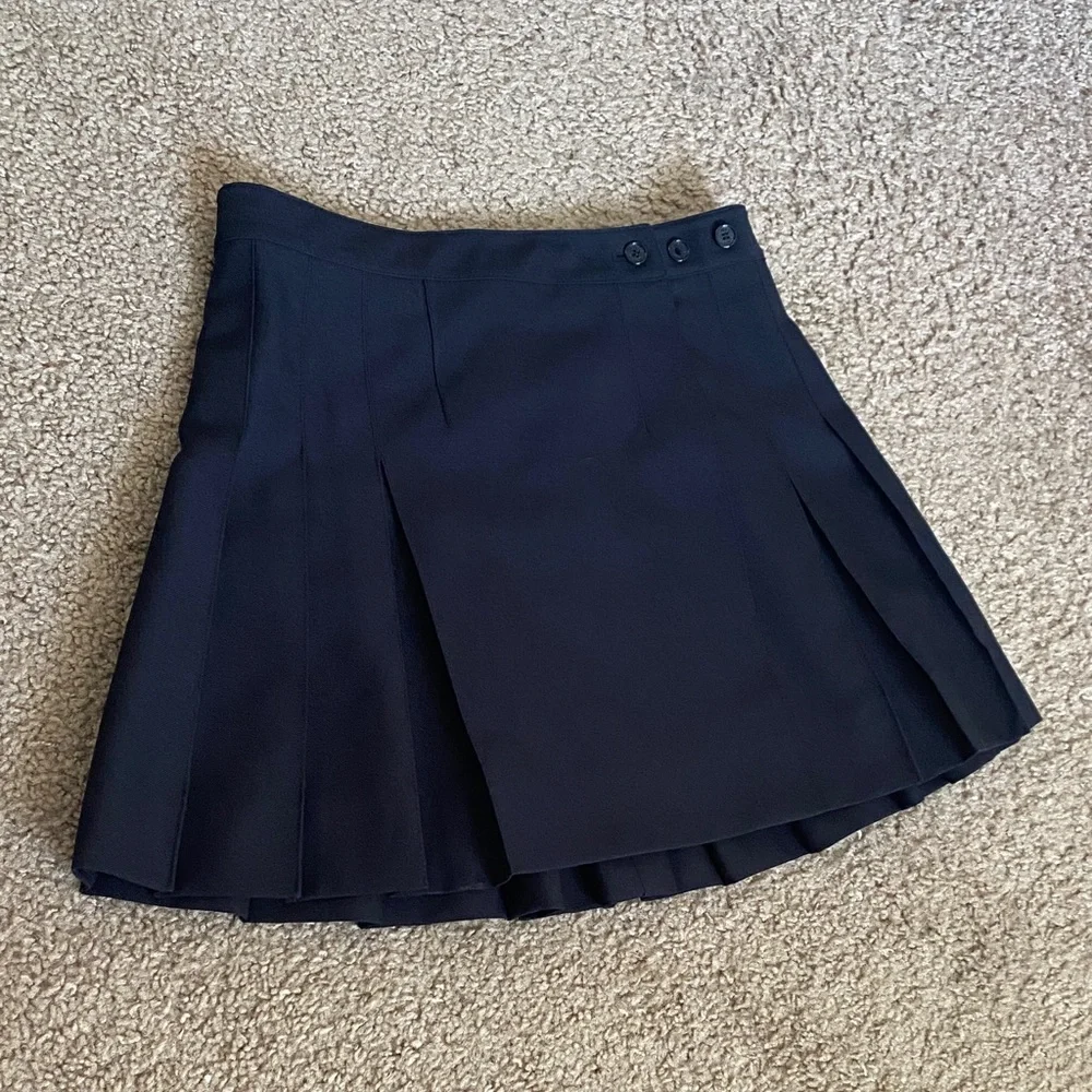 Black Pleated Skirt with Button Detail - Picture 1 of 3